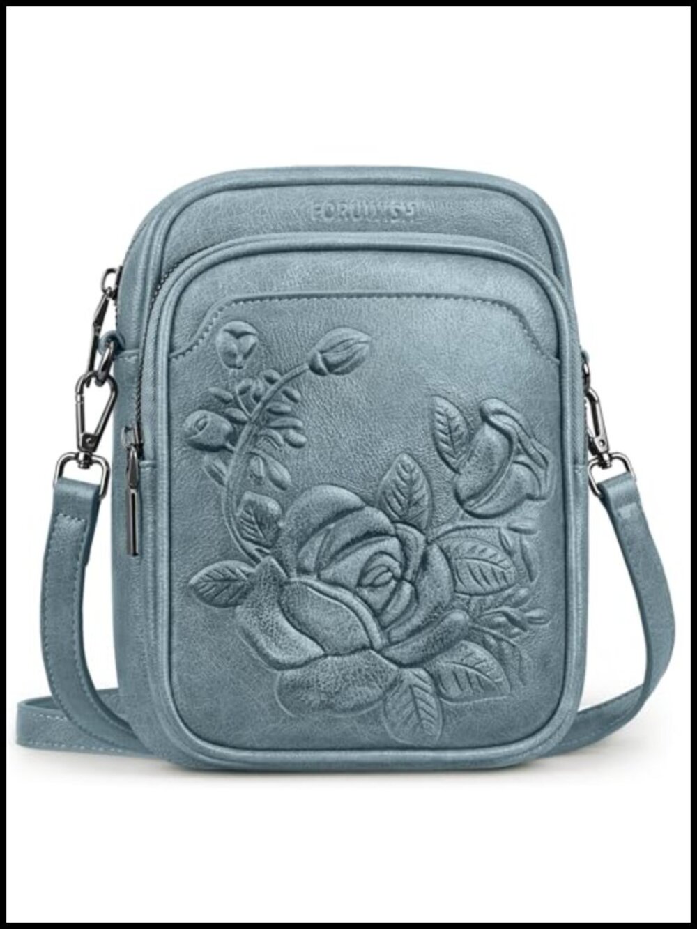 Small Floral Embossed Vegan Leather RFID Crossbody Phone Purse